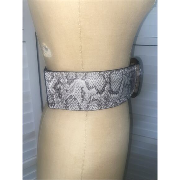 Python Snake Skin Leather Belt Stretch Back 3” Wide Silver Tone Double Buckle M main image 10